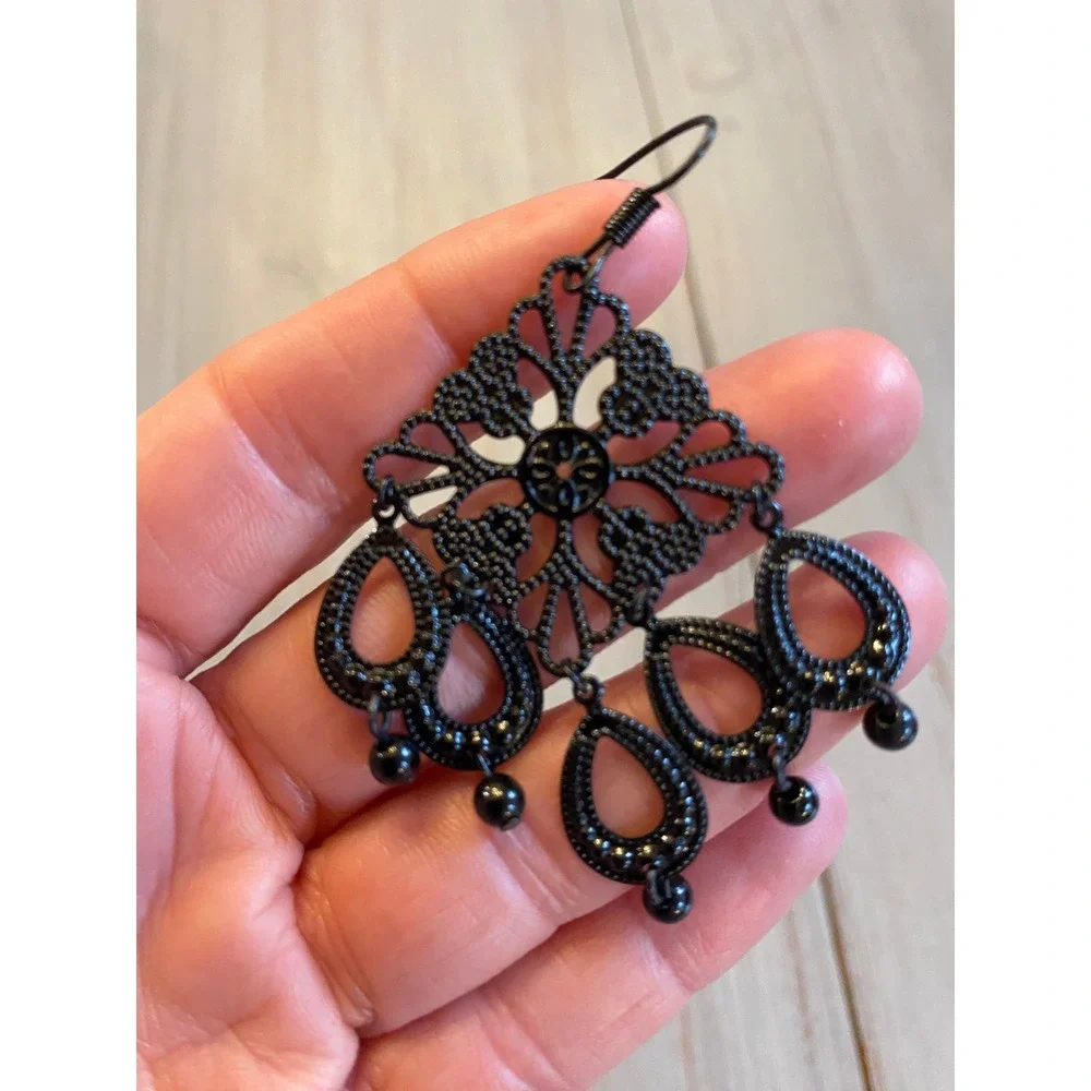 Black‎ Chandelier Dangle Earrings Gothic Victorian Boho Women